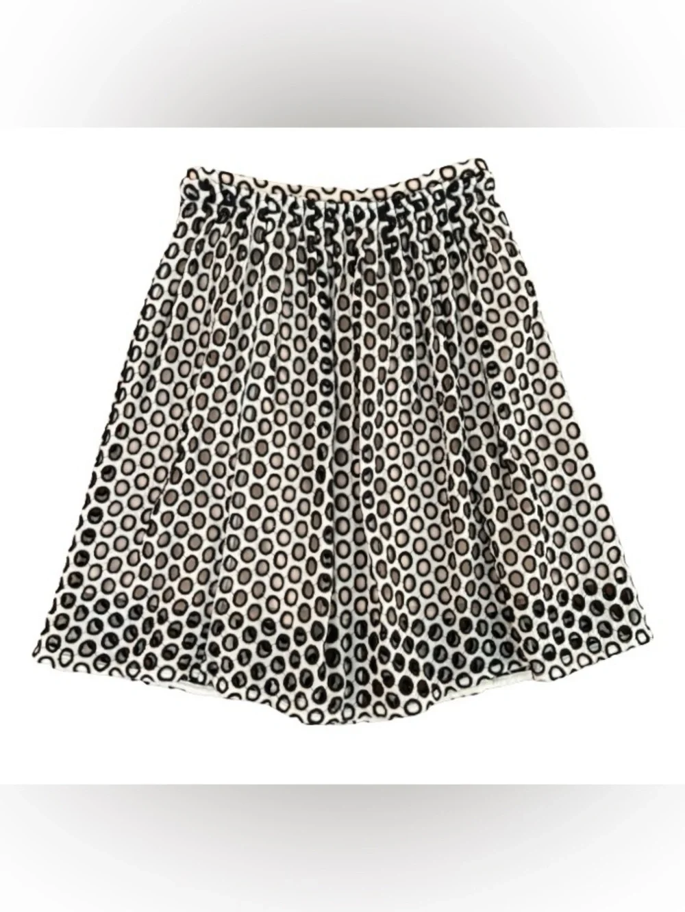 J. Crew blk & wht embr eyelet ruffle waist skrt w blush lining WM 2 luxury